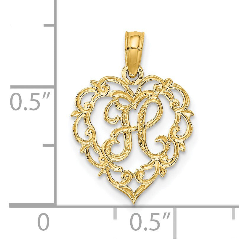 14KY Heart Script Letter H Initial Charm