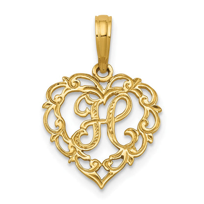 14KY Heart Script Letter H Initial Charm