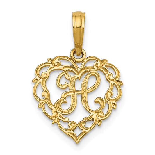 14KY Heart Script Letter H Initial Charm