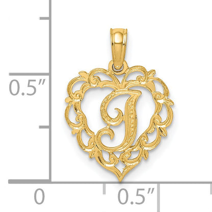 14KY Heart Script Letter I Initial Charm