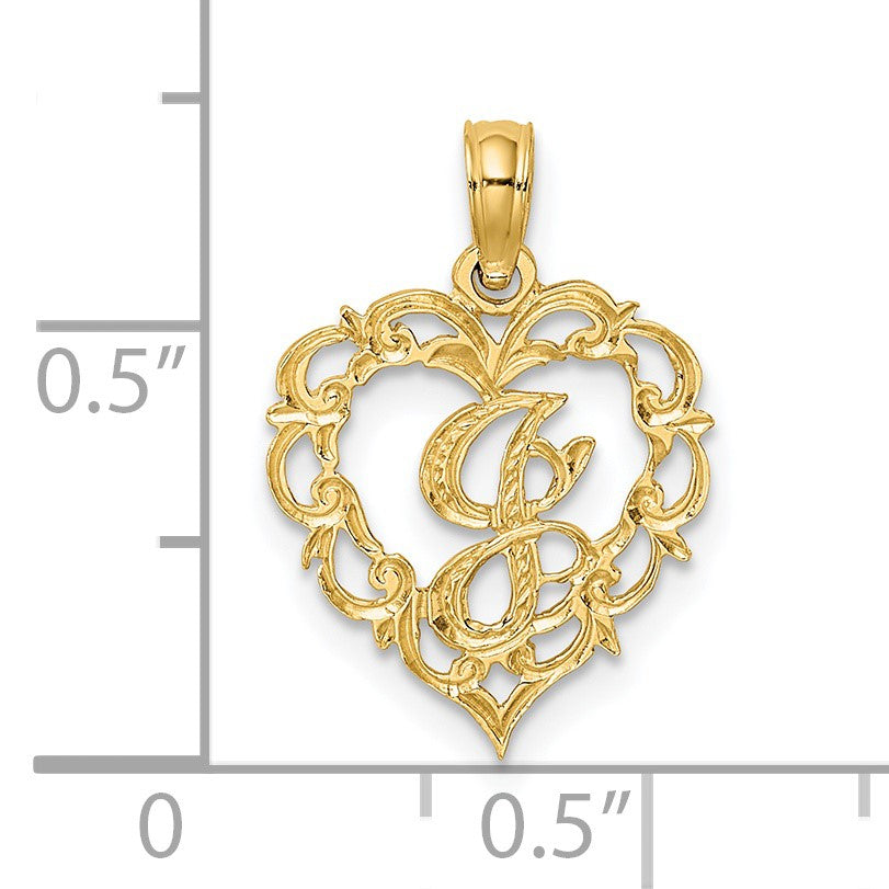 14KY Heart Script Letter J Initial Charm