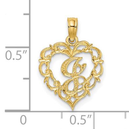 14KY Heart Script Letter J Initial Charm