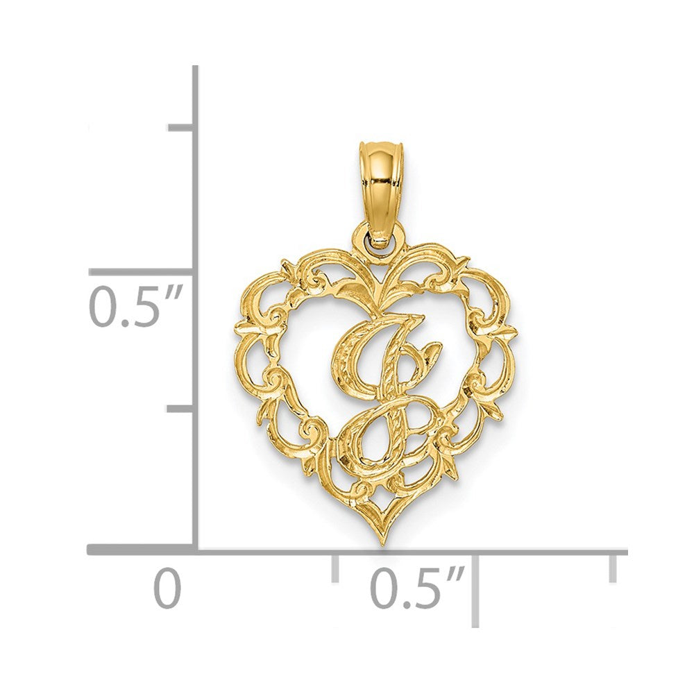 14KY Heart Script Letter J Initial Charm