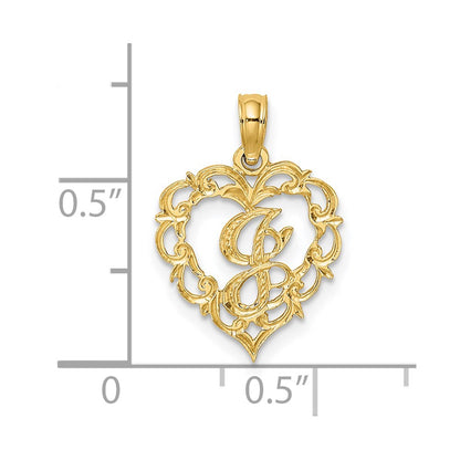 14KY Heart Script Letter J Initial Charm