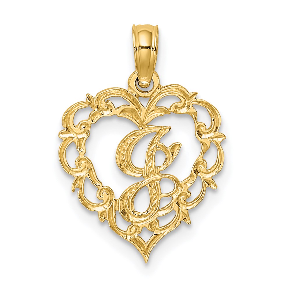 14KY Heart Script Letter J Initial Charm