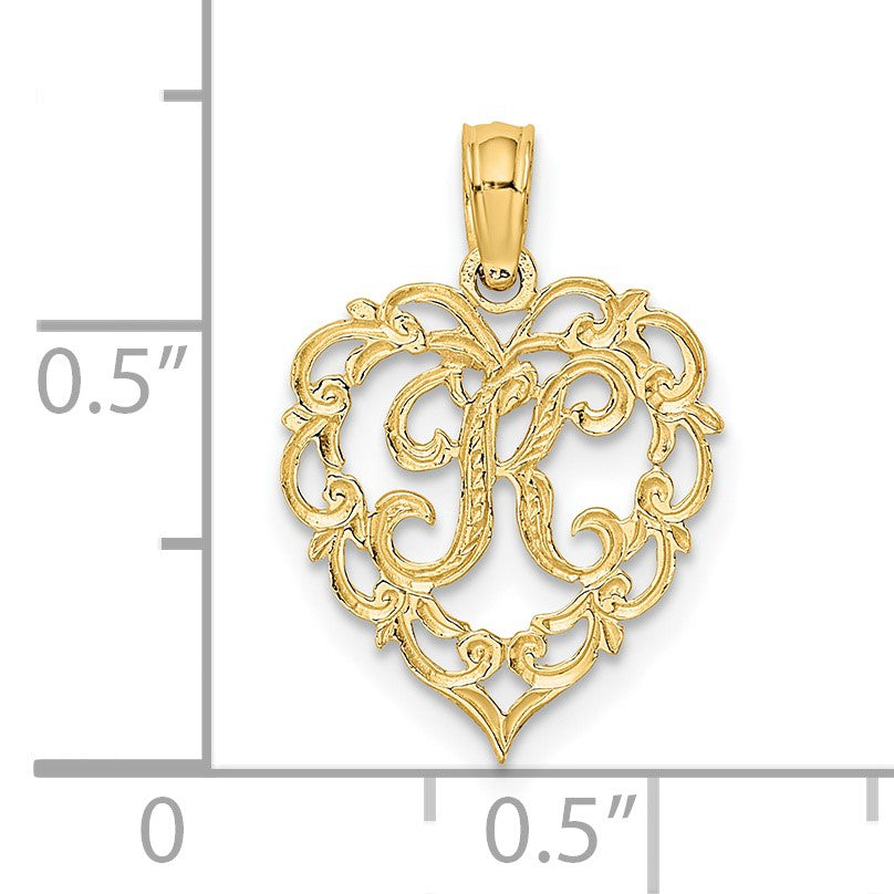 14KY Heart Script Letter K Initial Charm