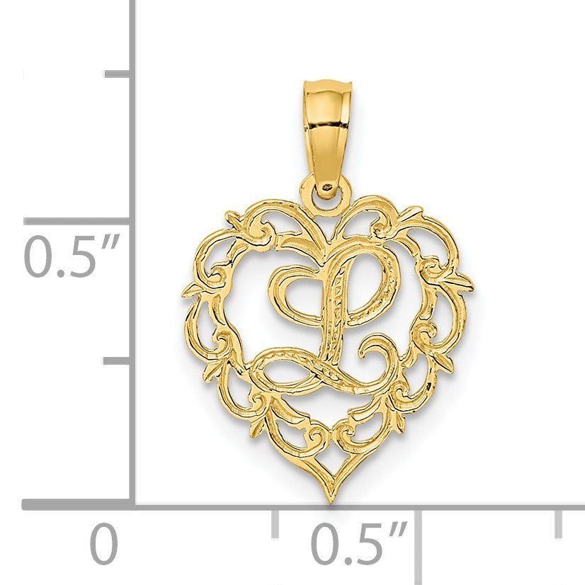 14KY Heart Script Letter L Initial Charm