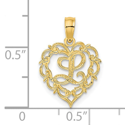 14KY Heart Script Letter L Initial Charm