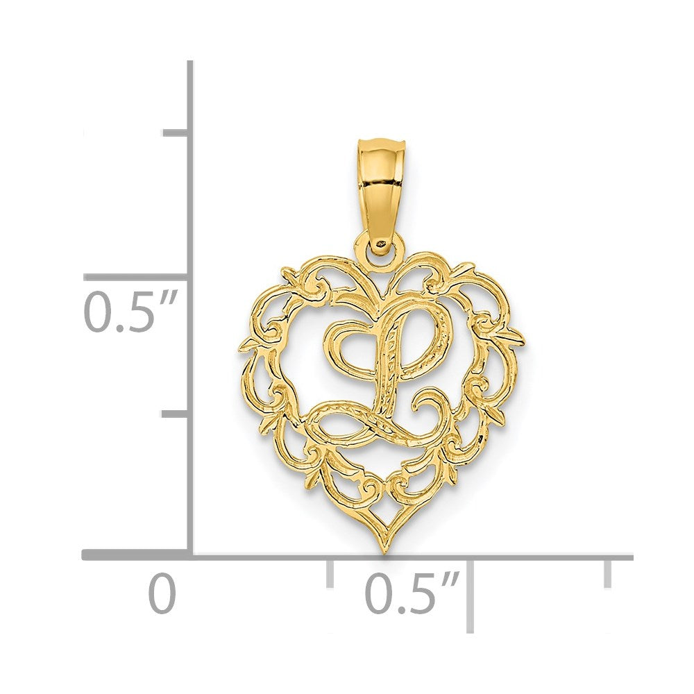 14KY Heart Script Letter L Initial Charm