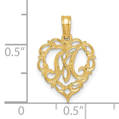 14KY Heart Script Letter M Initial Charm