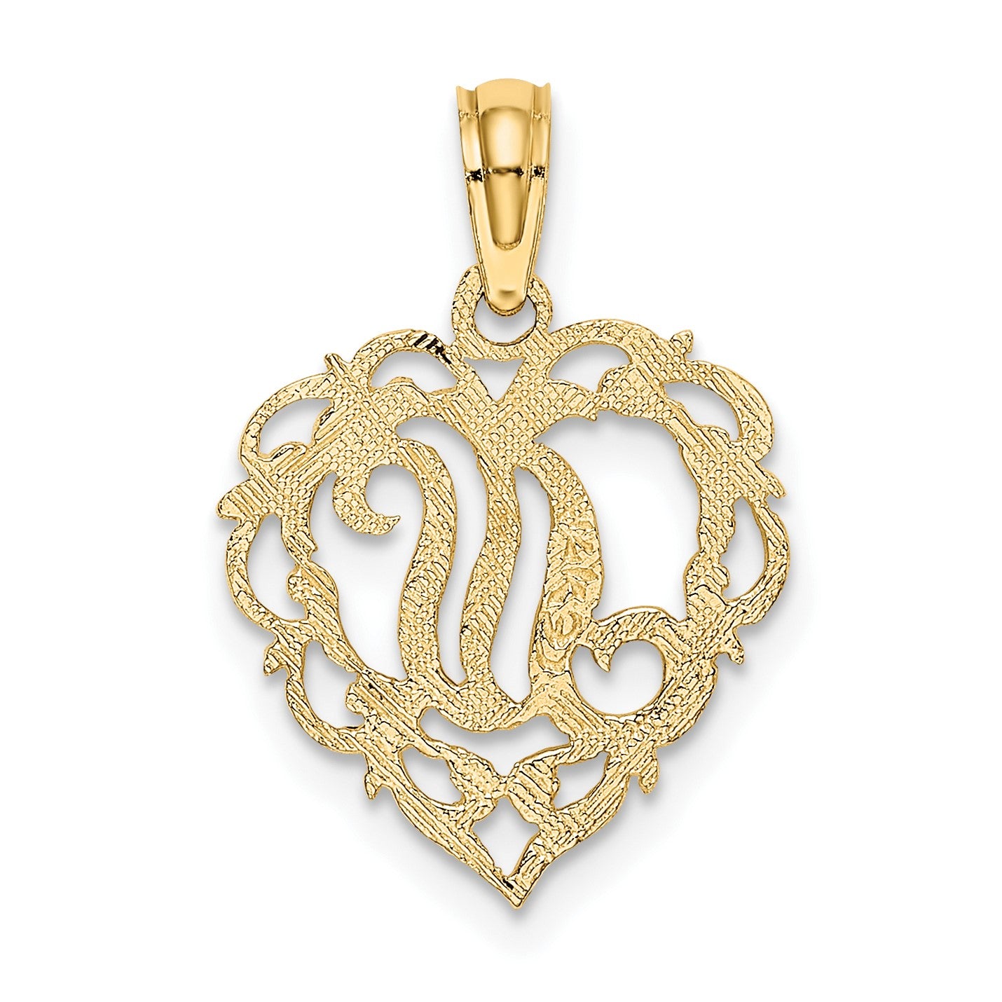 14KY Heart Script Letter N Initial Charm