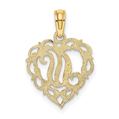 14KY Heart Script Letter N Initial Charm