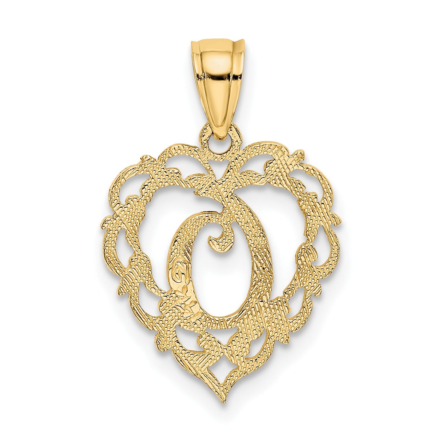 14KY Heart Script Letter O Initial Charm