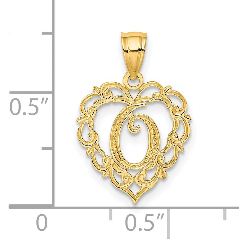 14KY Heart Script Letter O Initial Charm