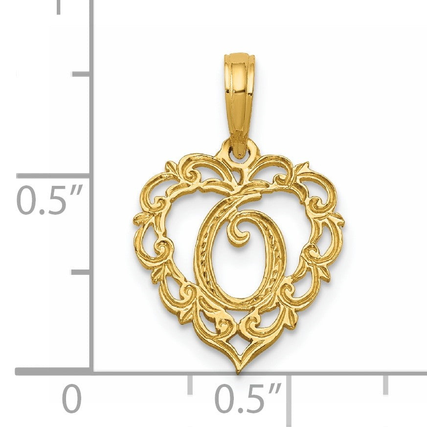 14KY Heart Script Letter O Initial Charm