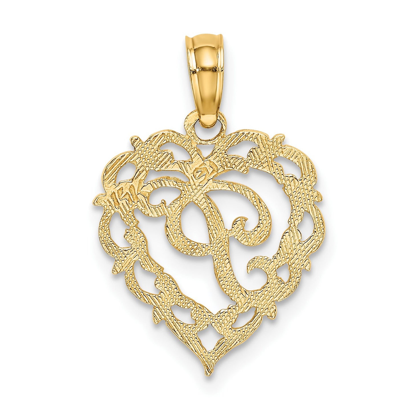 14KY Heart Script Letter P Initial Charm