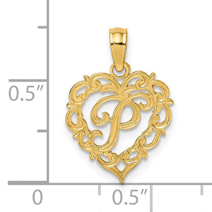 14KY Heart Script Letter P Initial Charm