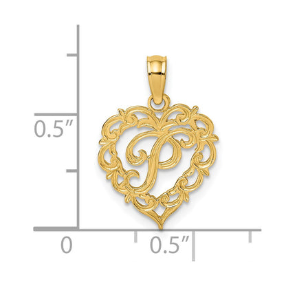 14KY Heart Script Letter P Initial Charm