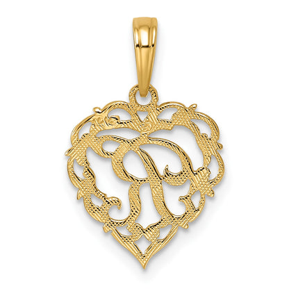 14KY Heart Script Letter R Initial Charm