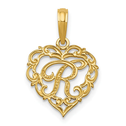 14KY Heart Script Letter R Initial Charm