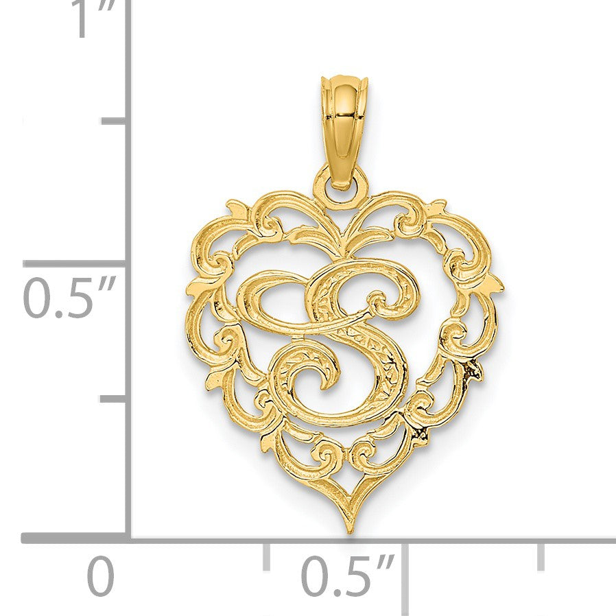 14KY Heart Script Letter S Initial Charm