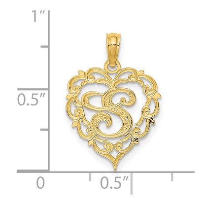 14KY Heart Script Letter S Initial Charm