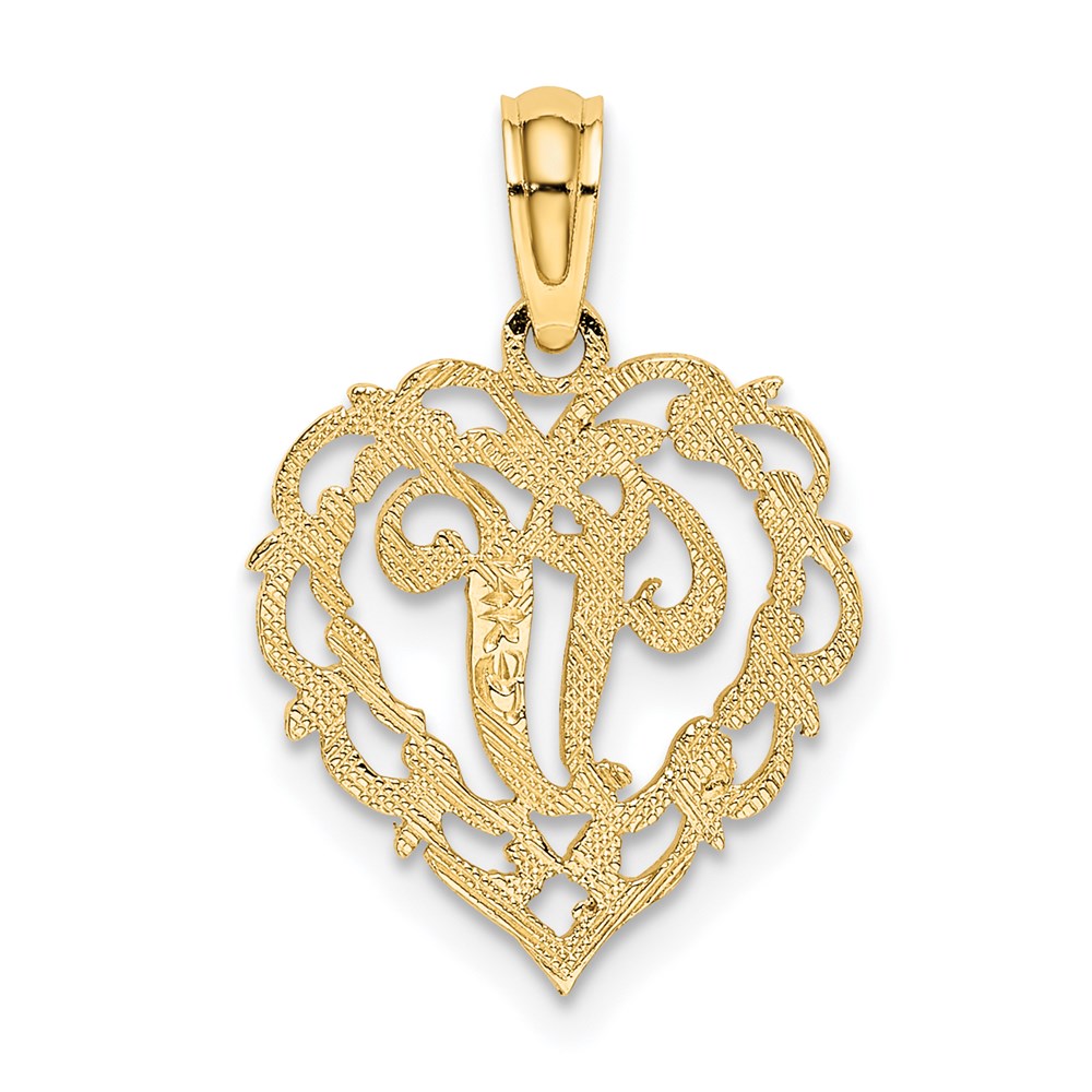 14KY Heart Script Letter V Initial Charm