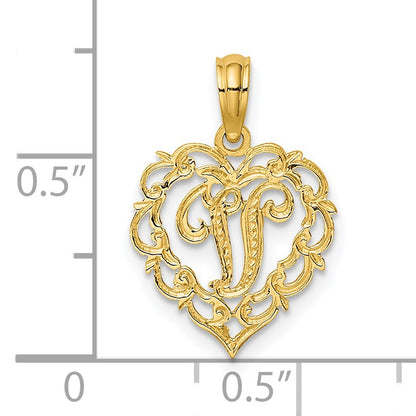 14KY Heart Script Letter V Initial Charm