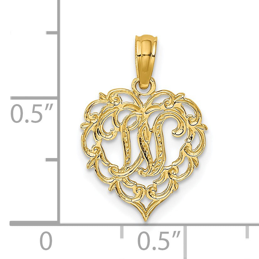 14KY Heart Script Letter W Initial Charm