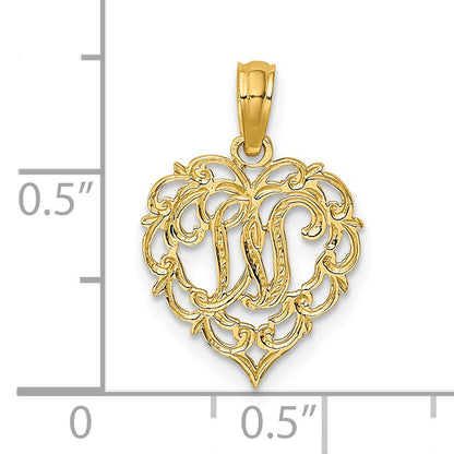 14KY Heart Script Letter W Initial Charm