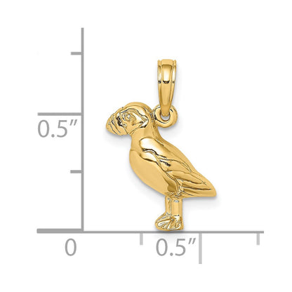 14K 2-D Polished and Textured Puffin Bird Charm