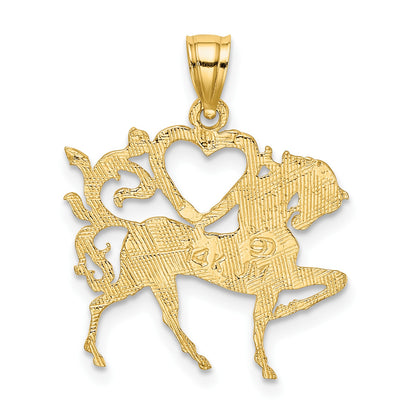 14K Textured Heart and Horse Charm
