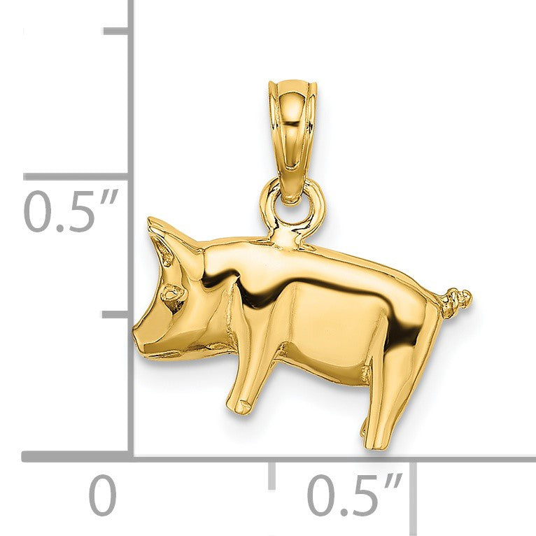 14K 3-D Polished Pig with Curly Tail Charm