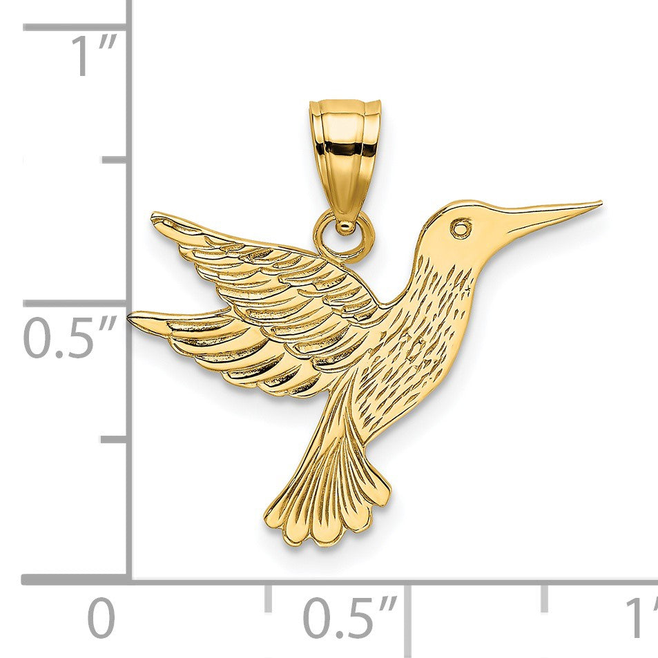 14K Polished and Textured Hummingbird Charm