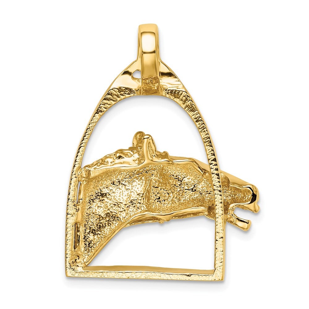 14K Polished Horse Head in Stirrup Charm