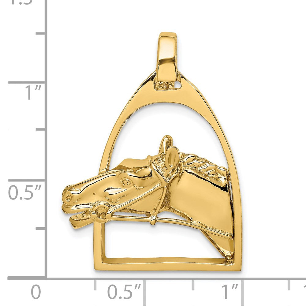 14K Polished Horse Head in Stirrup Charm