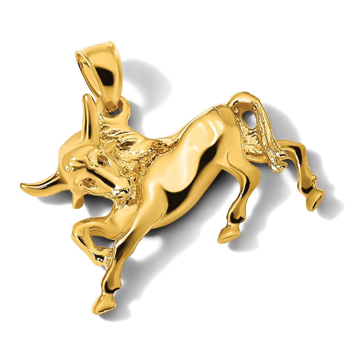 14K Polished Raging Bull with Horns Charm