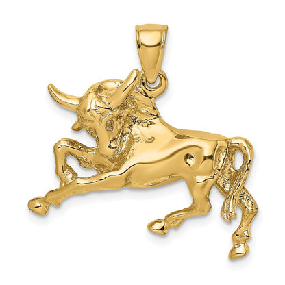 14K Polished Raging Bull with Horns Charm