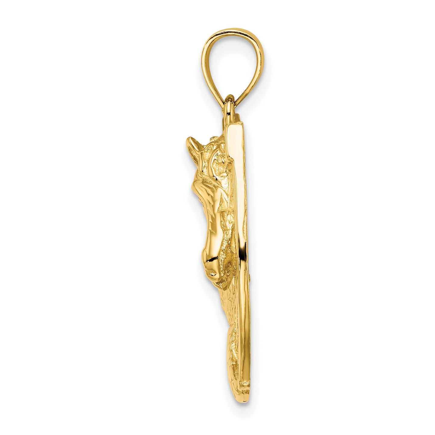 14K Polished and Engraved Horse Head In Shoe Charm