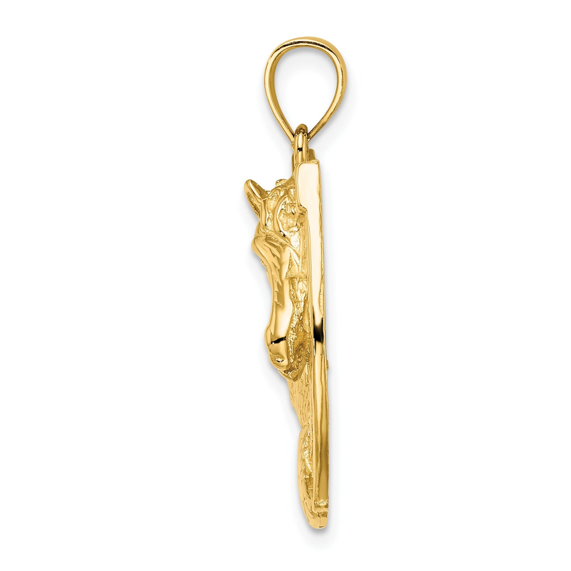 14K Polished and Engraved Horse Head In Shoe Charm