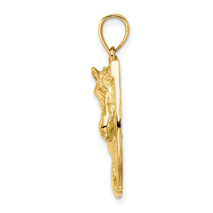 14K Polished and Engraved Horse Head In Shoe Charm