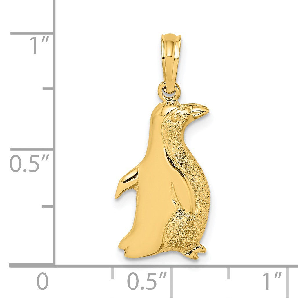 14K 2-D Polished and Textured Penguin Charm