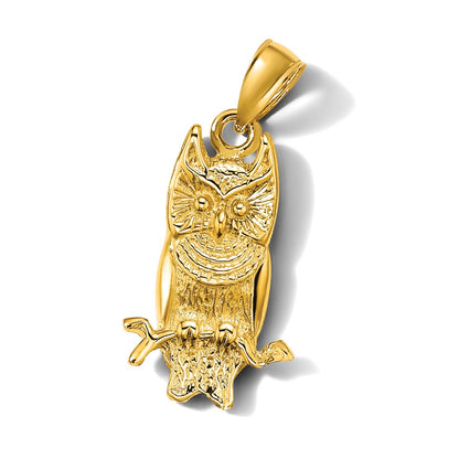 14K Textured Owl Charm