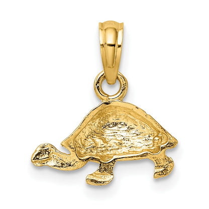14K Polished and Textured Mini Turtle Charm