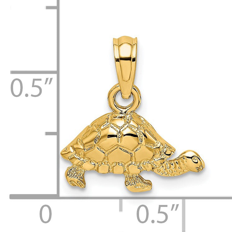 14K Polished and Textured Mini Turtle Charm