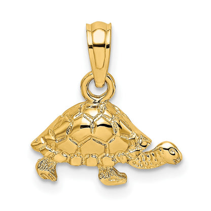 14K Polished and Textured Mini Turtle Charm