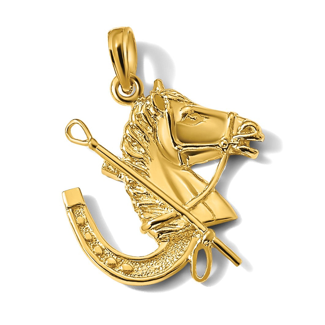 14K Horse Head with Shoe and Crop Charm
