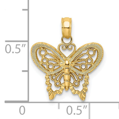 14K Polished and Textured Filigree Butterfly Charm