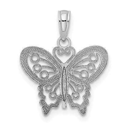 14K White Gold Polished and Beaded Butterfly Charm