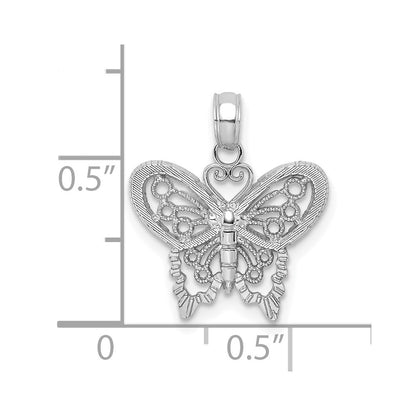 14K White Gold Polished and Beaded Butterfly Charm